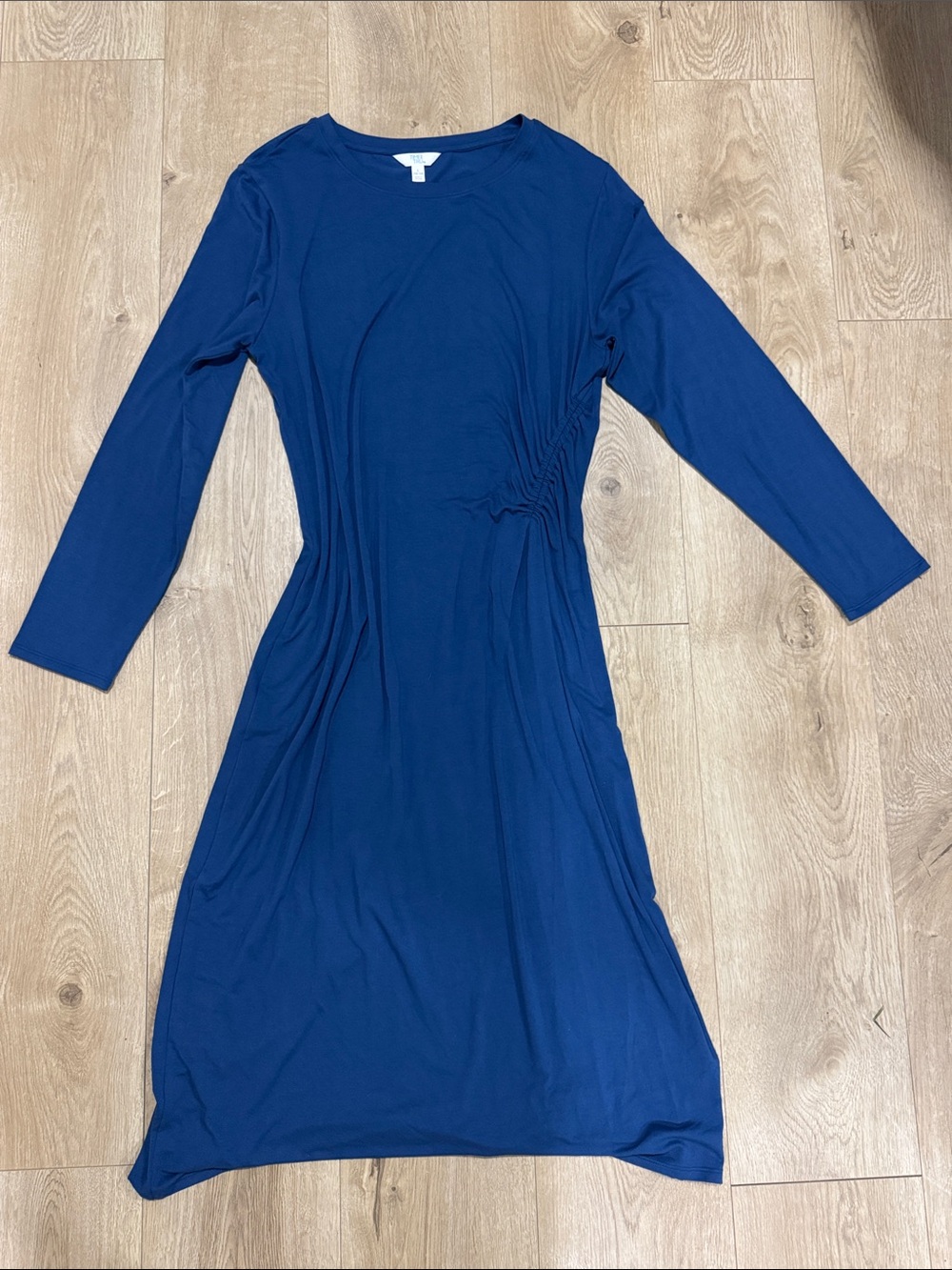 Time and Tru Royal Blue Long Sleeve Side-Ruched Midi Dress